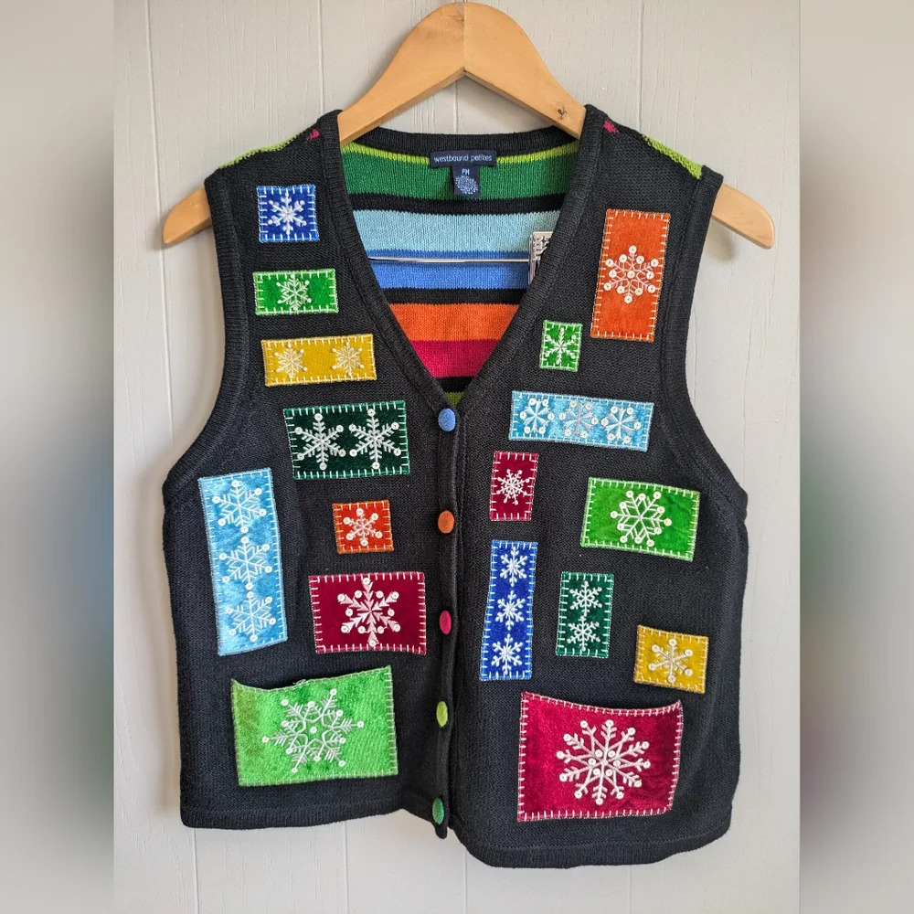 Westbound Patchwork Holiday Sweater Vest Size Pet… - image 8